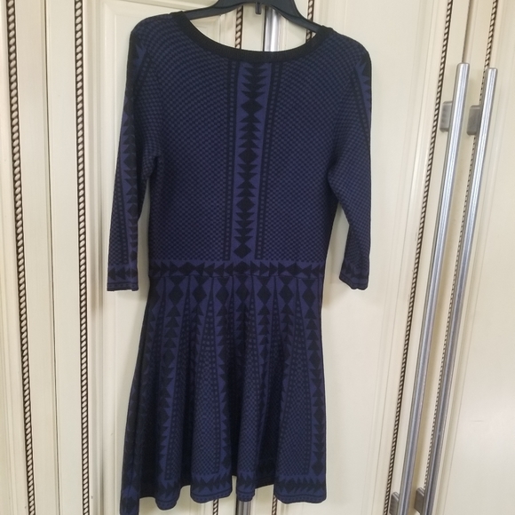 Nina Leonard navy tribal 3/4 sleeve sweater dress womens size Large (97) - Picture 7 of 9